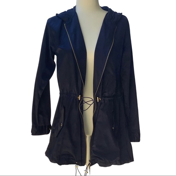 Michael Kors Blue Lightweight Zip Up Anorak Hi Low Hooded Jacket, XS - Picture 2 of 9